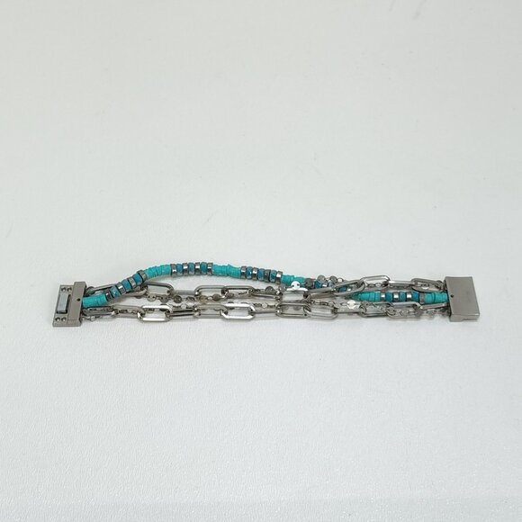 Turquoise & Silver Colored Bracelet Multi-Strand Magnetic Clasp Not Sterling - Picture 6 of 7